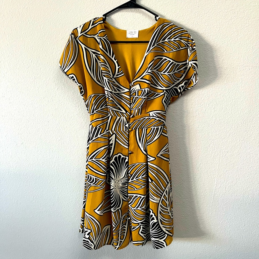 Mustard yellow business casual button down dress.